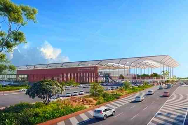 A graphic of the upcoming Noida International Airport terminal building.